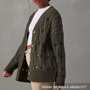 Vici Olive Chunky Cable Knit Button-Up Cardigan